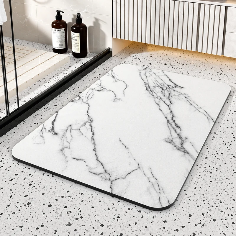 Quick Dry Bathroom Bath Rugs with Non Slip Base and Marble Pattern