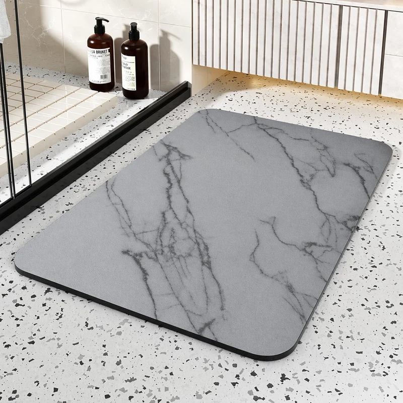 Quick Dry Bathroom Bath Rugs with Non Slip Base and Marble Pattern