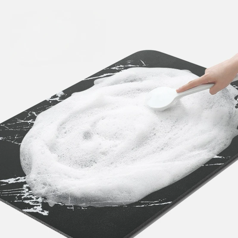 Quick Dry Bathroom Bath Rugs with Non Slip Base and Marble Pattern