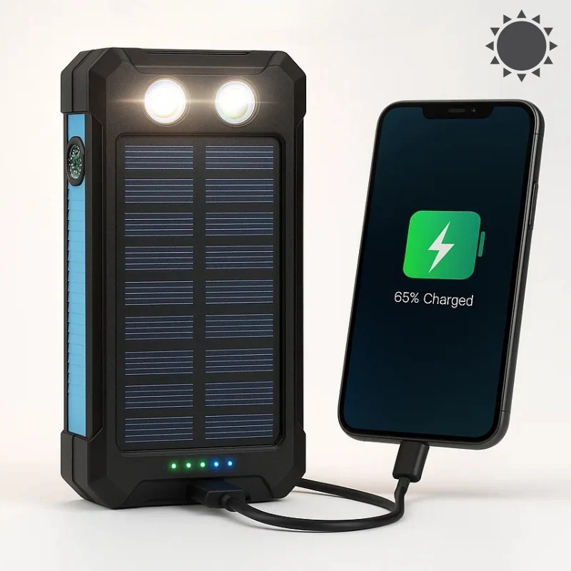 Solar Powerbank – Robuuste Externe Accu met Zonnepaneel & Dubbele USB