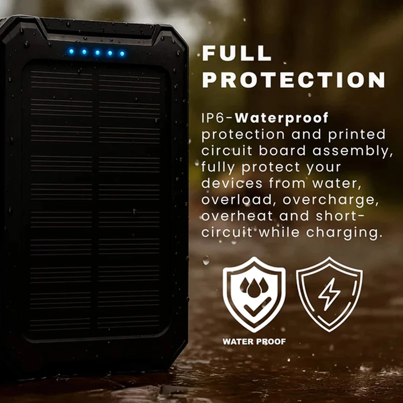 Solar Powerbank – Robuuste Externe Accu met Zonnepaneel & Dubbele USB