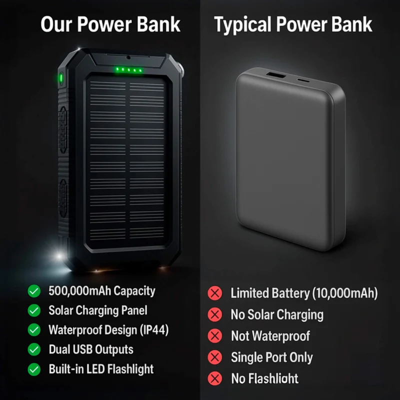 Solar Powerbank – Robuuste Externe Accu met Zonnepaneel & Dubbele USB