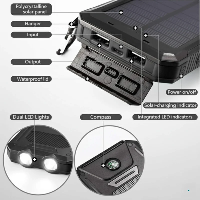 Solar Powerbank – Robuuste Externe Accu met Zonnepaneel & Dubbele USB