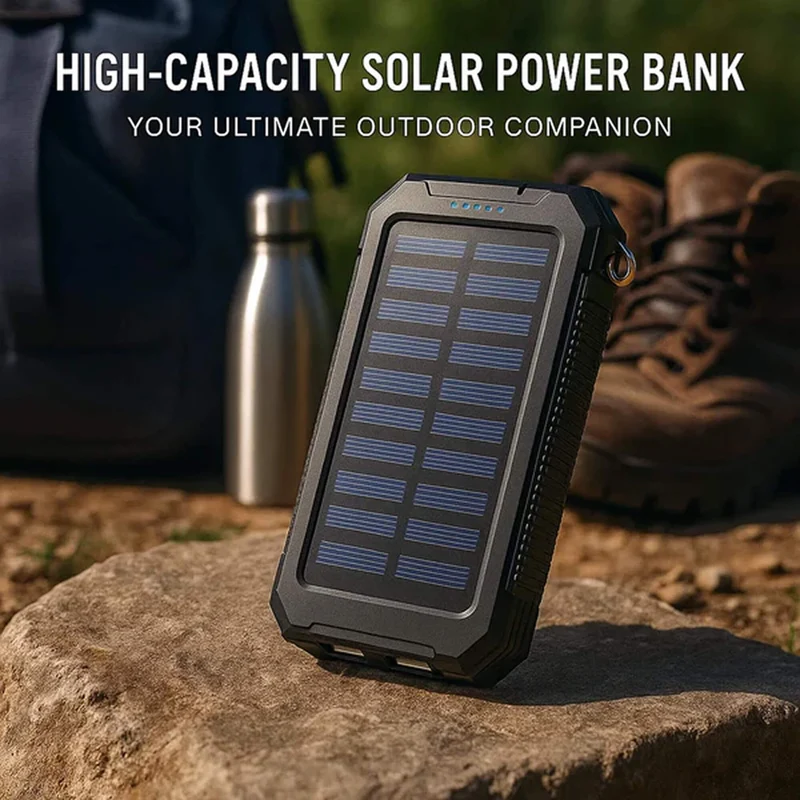 Solar Powerbank – Robuuste Externe Accu met Zonnepaneel & Dubbele USB