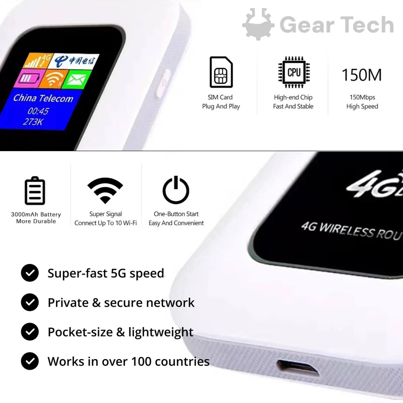 Draagbare WiFi Router – 4G LTE met SIM-Kaart & Verbinding voor 10 Apparaten