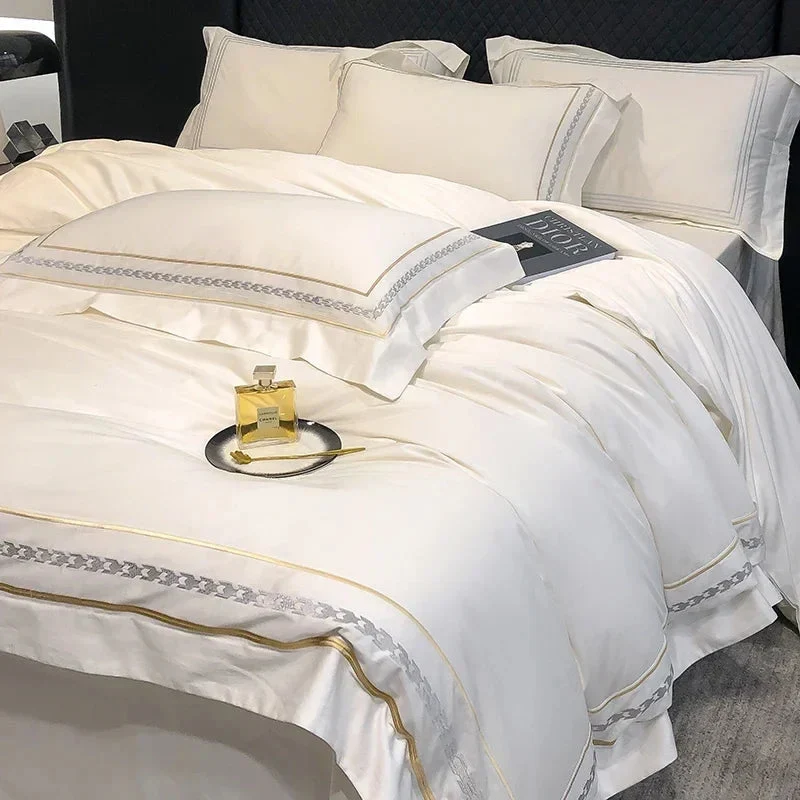 Egyptian Cotton beddengoedset 4-delig – hotel look met sierborduursel