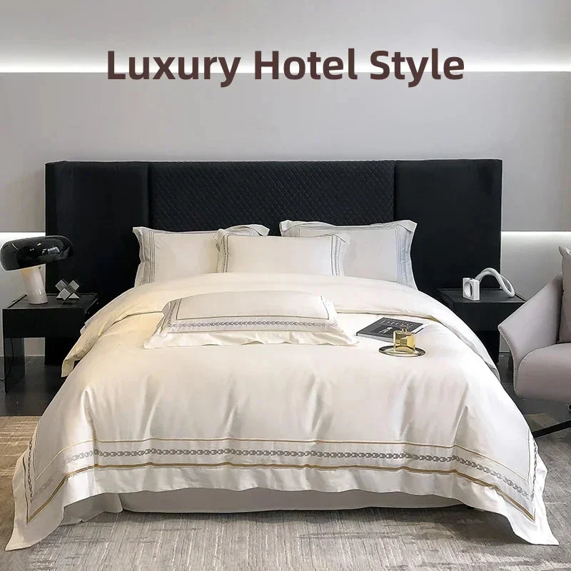 Egyptian Cotton beddengoedset 4-delig – hotel look met sierborduursel