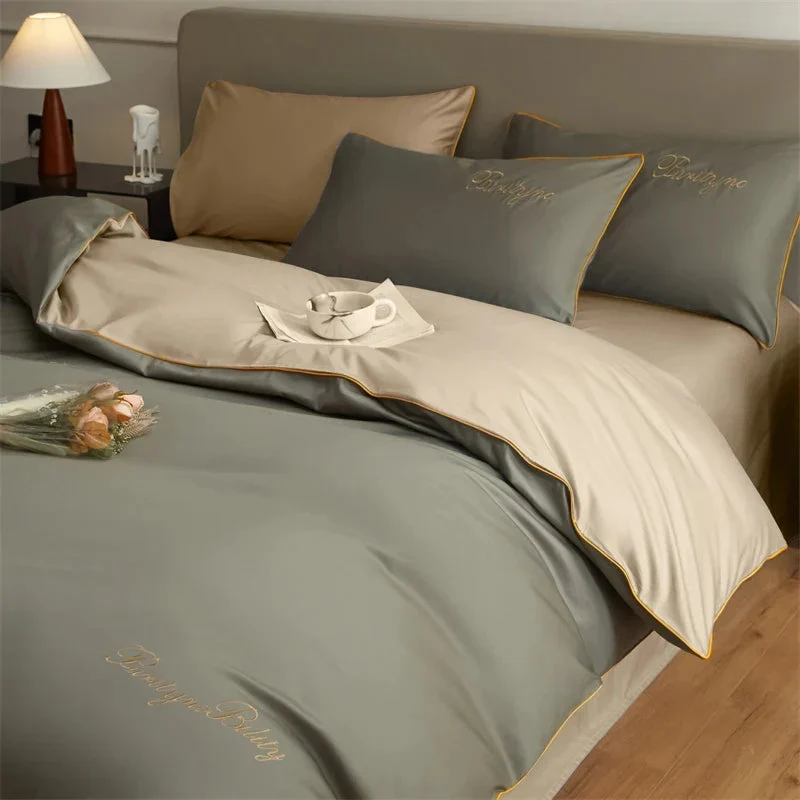 Egyptian Cotton dekbedovertrekset – Dubbelzijdig uni-design met sierbies