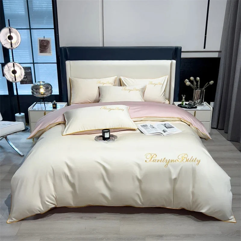 Egyptian Cotton dekbedovertrekset – Dubbelzijdig uni-design met sierbies
