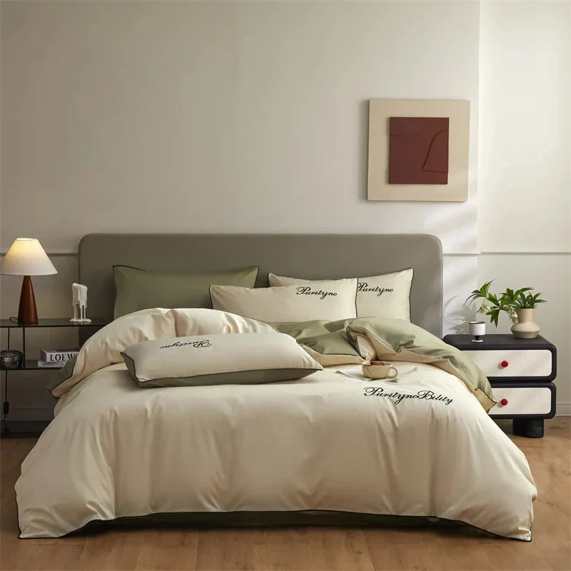 Egyptian Cotton dekbedovertrekset – Dubbelzijdig uni-design met sierbies