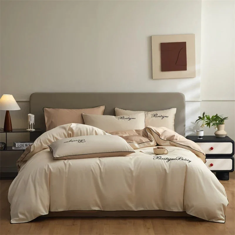 Egyptian Cotton dekbedovertrekset – Dubbelzijdig uni-design met sierbies