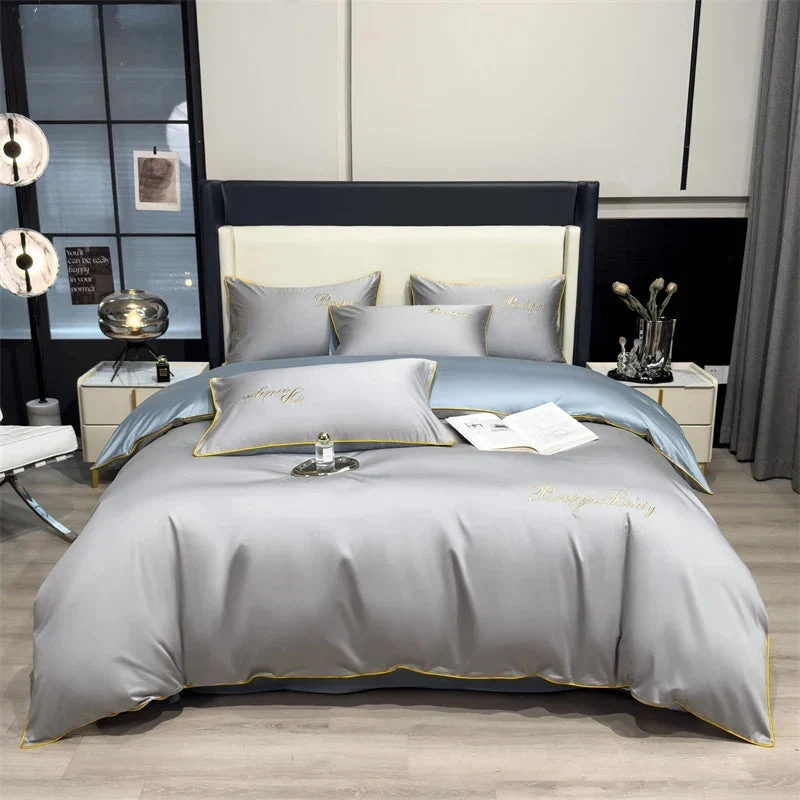 Egyptian Cotton dekbedovertrekset – Dubbelzijdig uni-design met sierbies