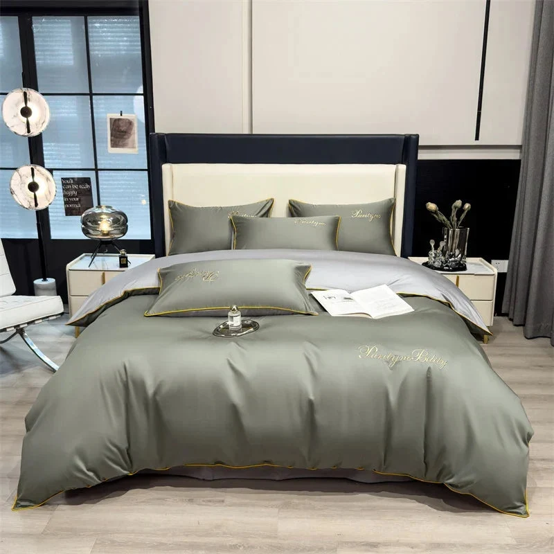 Egyptian Cotton dekbedovertrekset – Dubbelzijdig uni-design met sierbies