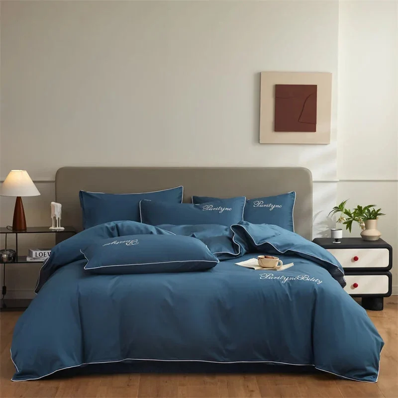 Egyptian Cotton dekbedovertrekset – Dubbelzijdig uni-design met sierbies