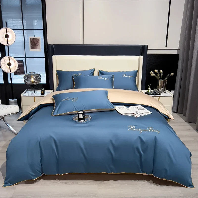 Egyptian Cotton dekbedovertrekset – Dubbelzijdig uni-design met sierbies