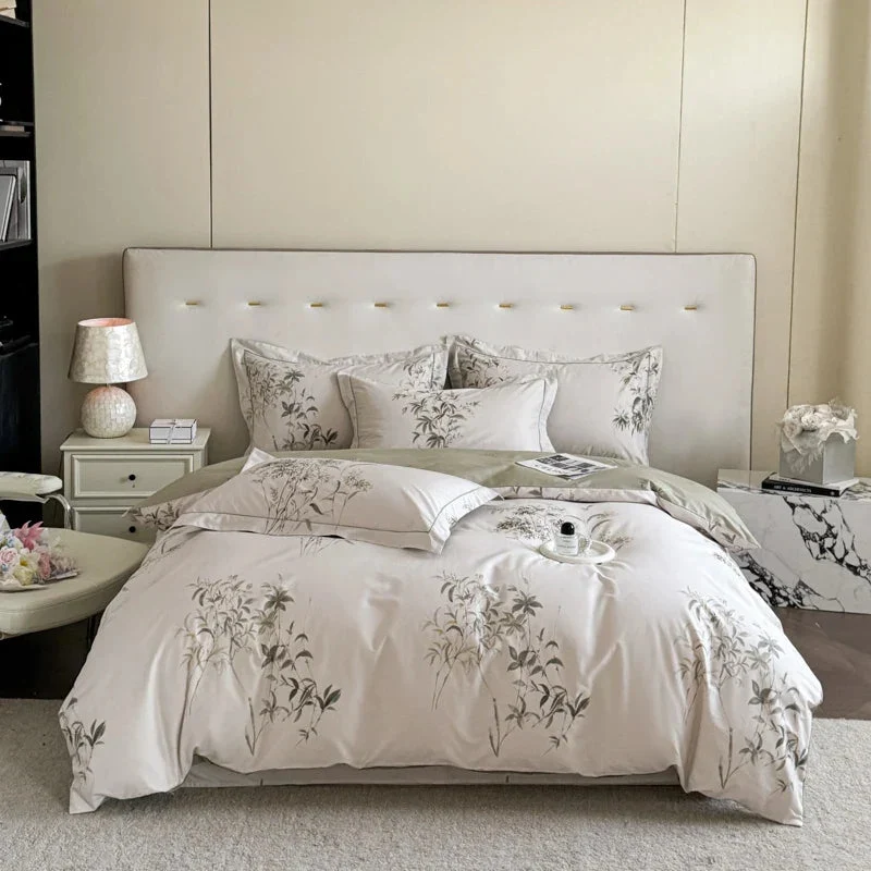 Egyptian Cotton Bettwäsche 3-teilig – Botanisches Muster für Doppelbett