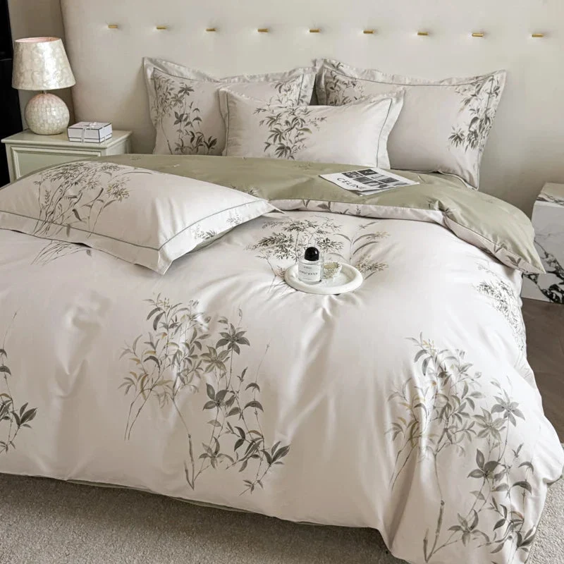 Egyptian Cotton Bettwäsche 3-teilig – Botanisches Muster für Doppelbett