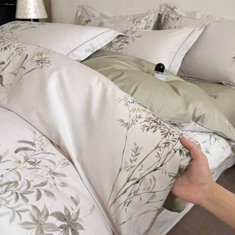 Egyptian Cotton Bettwäsche 3-teilig – Botanisches Muster für Doppelbett