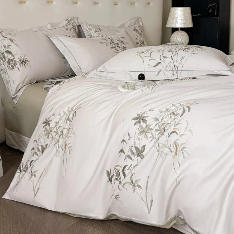 Egyptian Cotton Bettwäsche 3-teilig – Botanisches Muster für Doppelbett