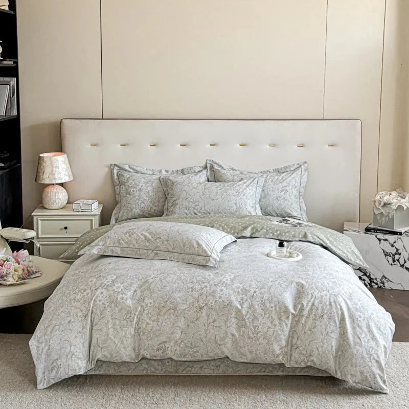 Egyptian Cotton Bettwäsche 3-teilig – Botanisches Muster für Doppelbett