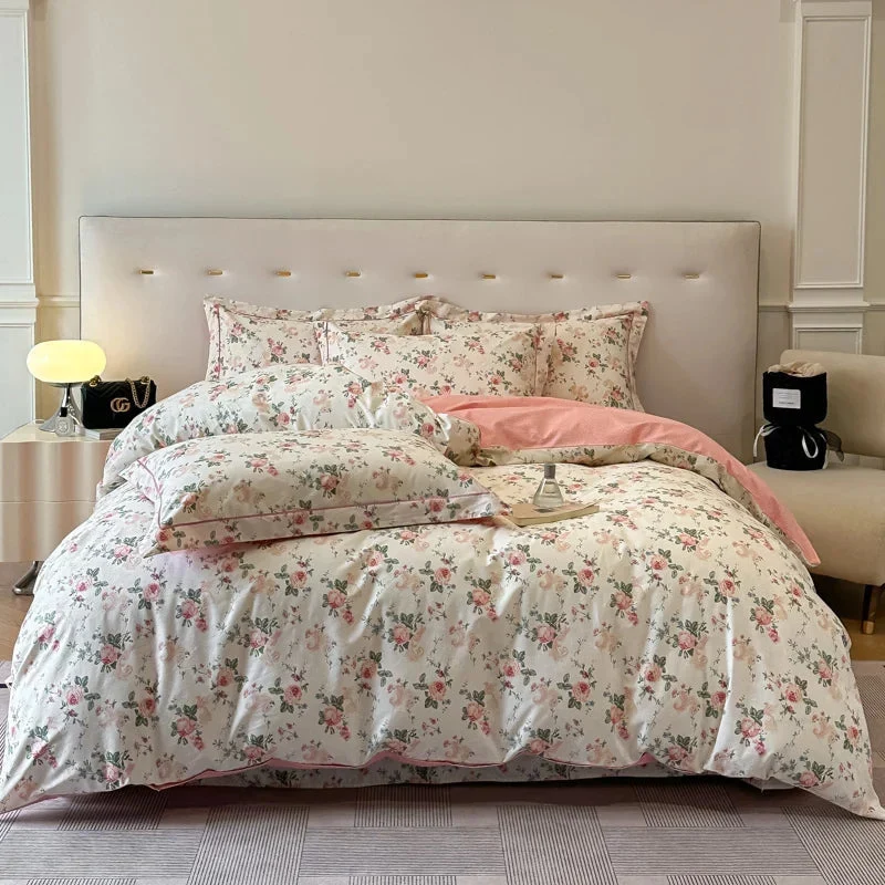 Egyptian Cotton Bettwäsche 3-teilig – Botanisches Muster für Doppelbett