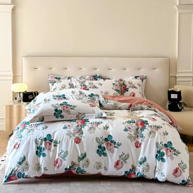 Egyptian Cotton Bettwäsche 3-teilig – Botanisches Muster für Doppelbett