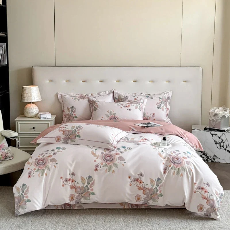 Egyptian Cotton Bettwäsche 3-teilig – Botanisches Muster für Doppelbett