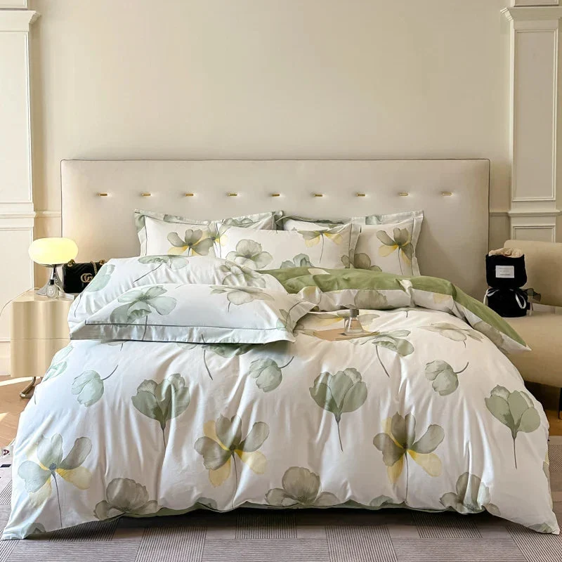 Egyptian Cotton Bettwäsche 3-teilig – Botanisches Muster für Doppelbett