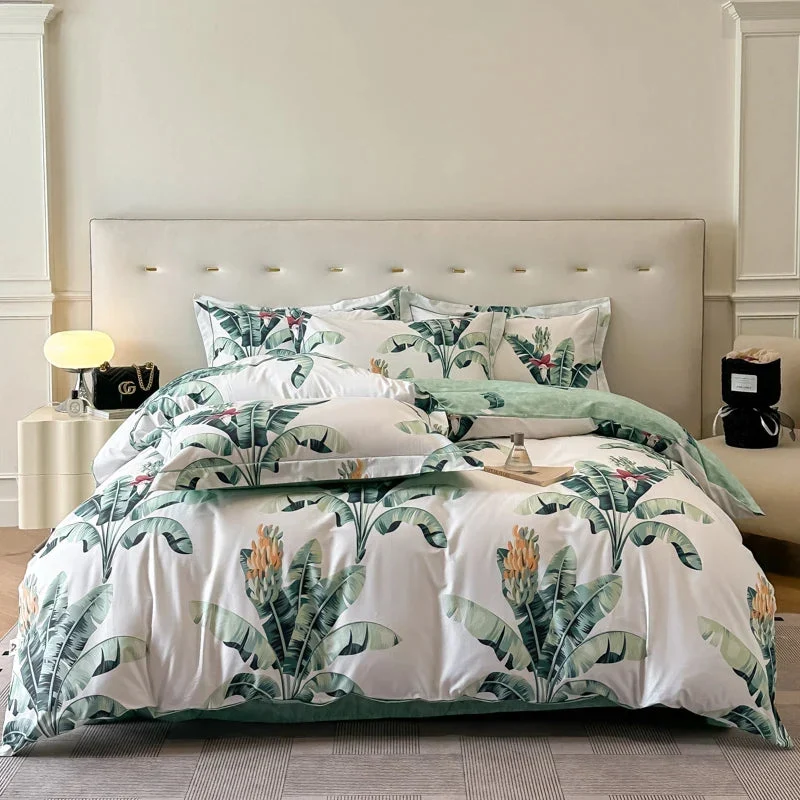 Egyptian Cotton Bettwäsche 3-teilig – Botanisches Muster für Doppelbett