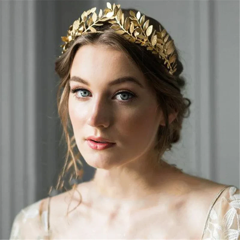 Bladgoud tiara bruid – Penelope haarband carnaval hoofdtooi