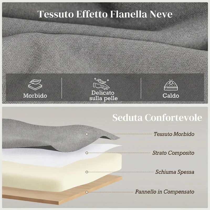 Panca Fondo Letto 126x48,5x57 cm con Contenitore e Braccioli Arrotolati in Tessuto Effetto Velluto Grigio Chiaro