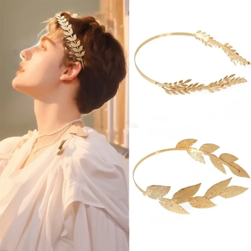 Gouden haarband met bladmotief – Penelope haarband carnaval hoofdtooi