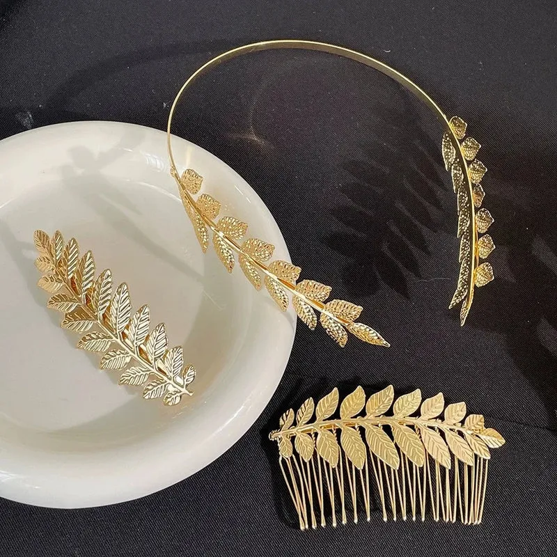 Gouden haarband met bladmotief – Penelope haarband carnaval hoofdtooi
