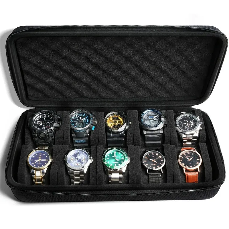 Horlogekoffer – Voor 5 of 10 Horloges met Harde Buitenkant en Handvat