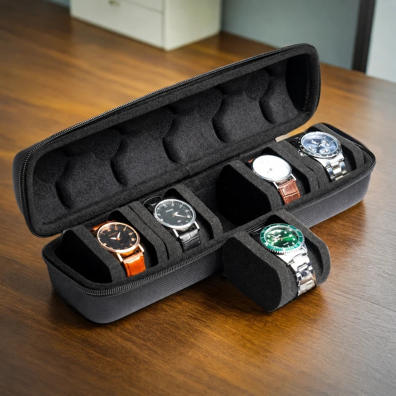 Horloge Etui – Reiskoffer voor 5 Horloges met Harde Buitenkant en Handvat