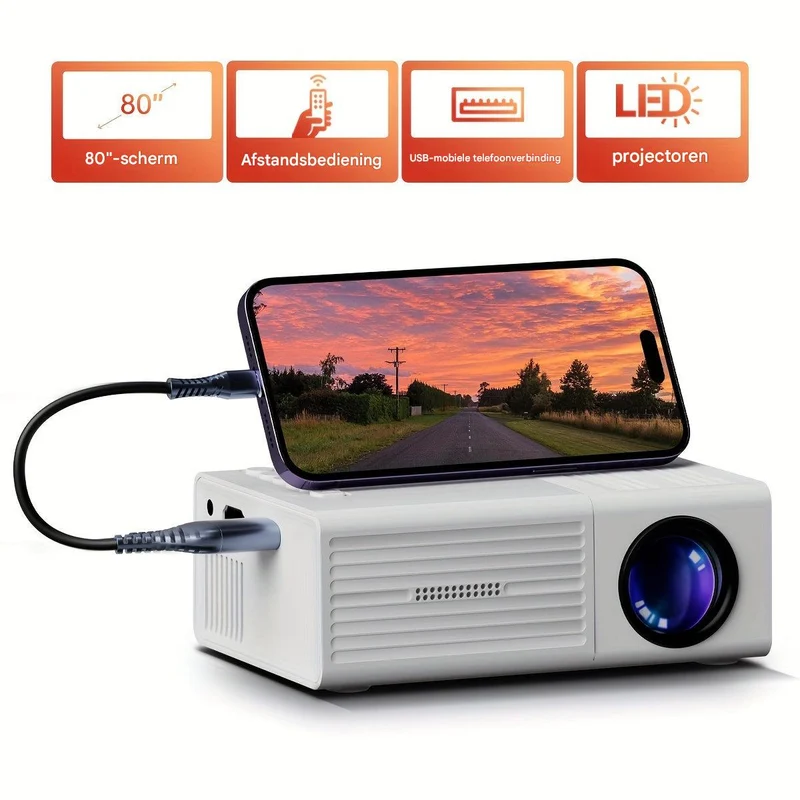 Mini LED Projector – HDMI, USB & Draagbaar voor Films en Presentaties