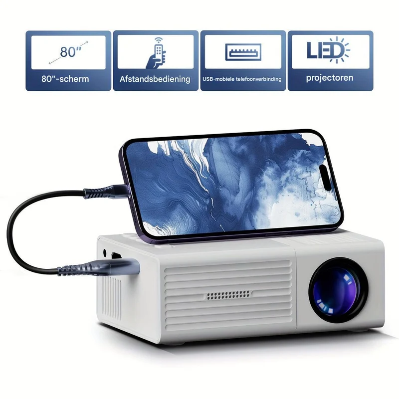 Mini LED Projector – HDMI, USB & Draagbaar voor Films en Presentaties
