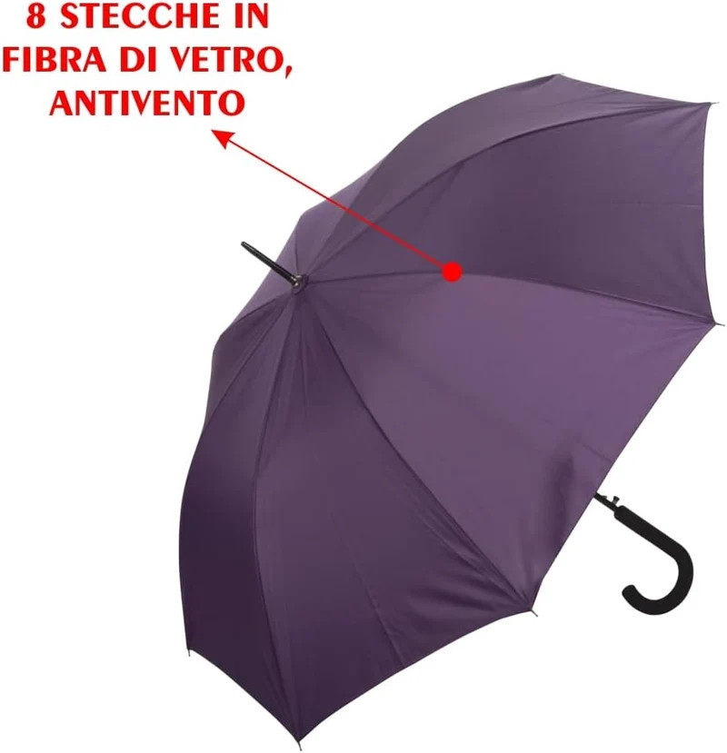 Set Ombrelli 4pz Grandi Automatici 8 Stecche in Fibra Antivento Colori Assortiti