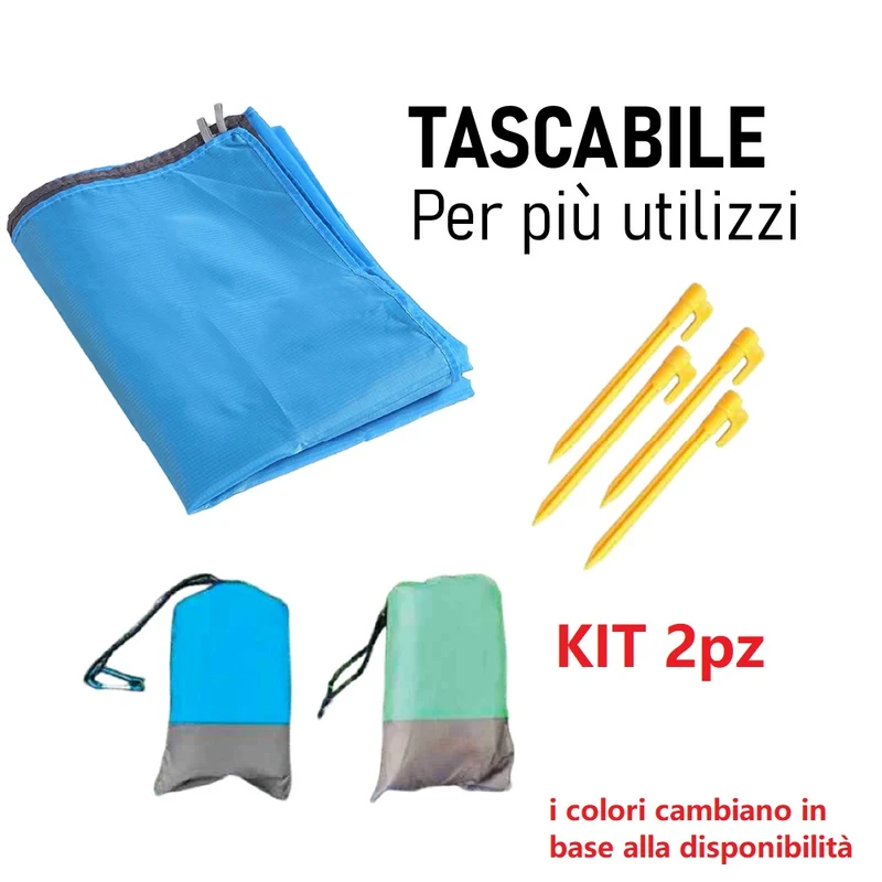 Telo Spiaggia Set 2pz Anti sabbia Impermeabile 140x200 cm Salvaspazio Multiuso