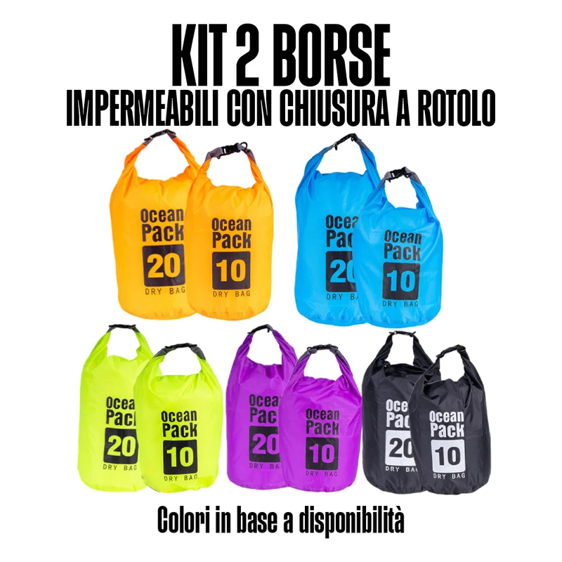 Kit 2pz Borsa Impermeabile 10LT+20LT Sacca Chiusura a Rotolo per Kayak Rafting