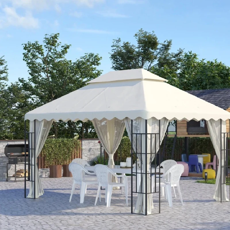 Ricambio Tettuccio per Gazebo 4x3mt Tetto a 2 Livelli in Poliestere Crema AntiUV