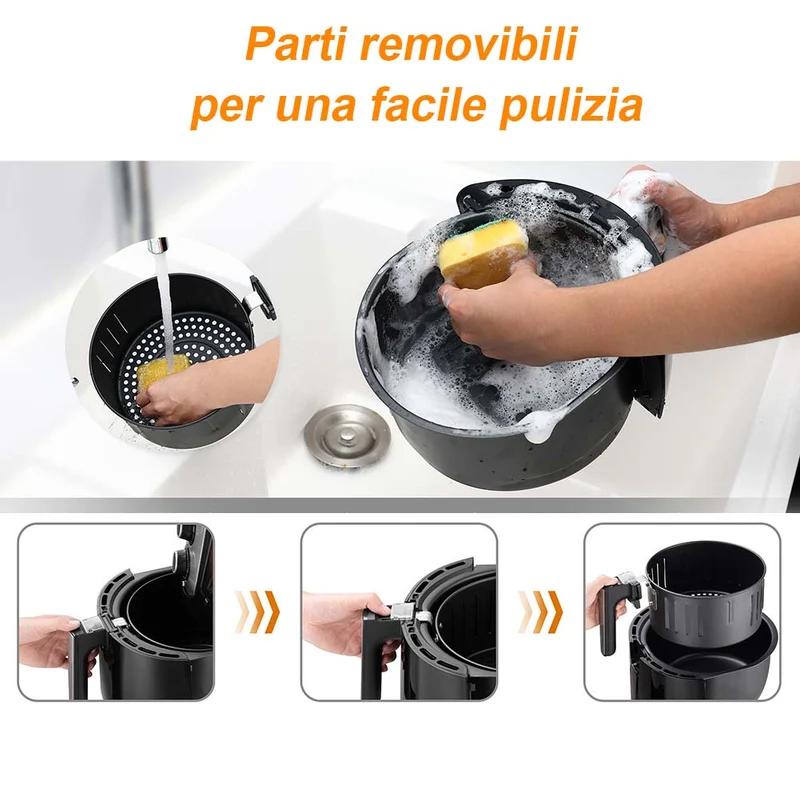 Friggitrice ad Aria 2.3LT Tecnologia Aria 360Gradi Timer Temperatura Max 200Grad