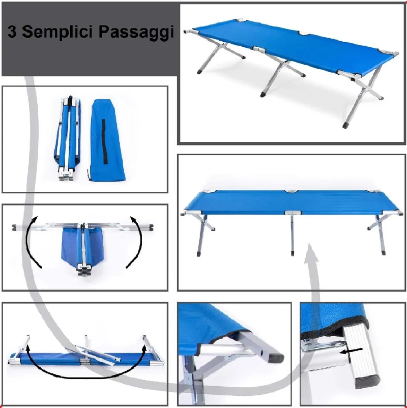 Lettino da Campeggio Pieghevole Salvaspazio con Sacca 190x70 cm Brandina Blu