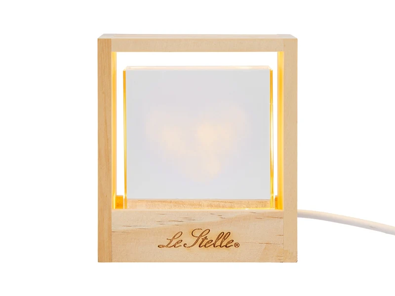 Lampada cubo vetro cuore usb 10,5x4,5x12cm con astuccio