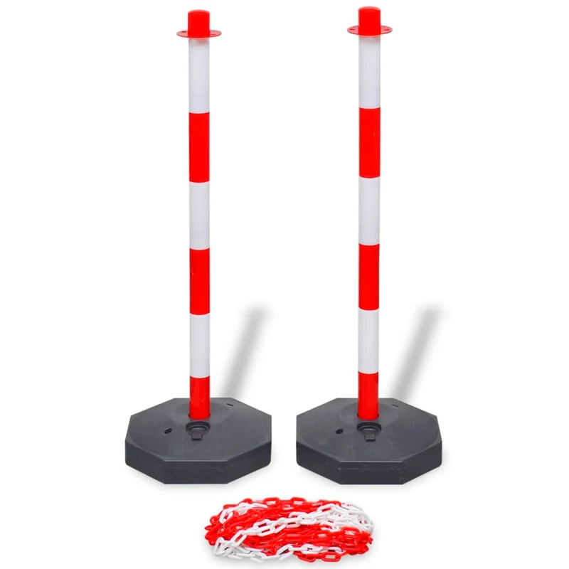 Set Stradale Avvertenza con Pali e Catena in Plastica 10 m Rosso e Bianco