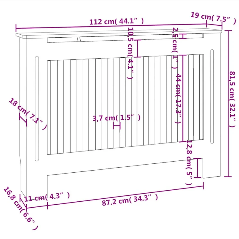 Armadietto Copritermosifone in MDF Bianco 112 cm Design Moderno