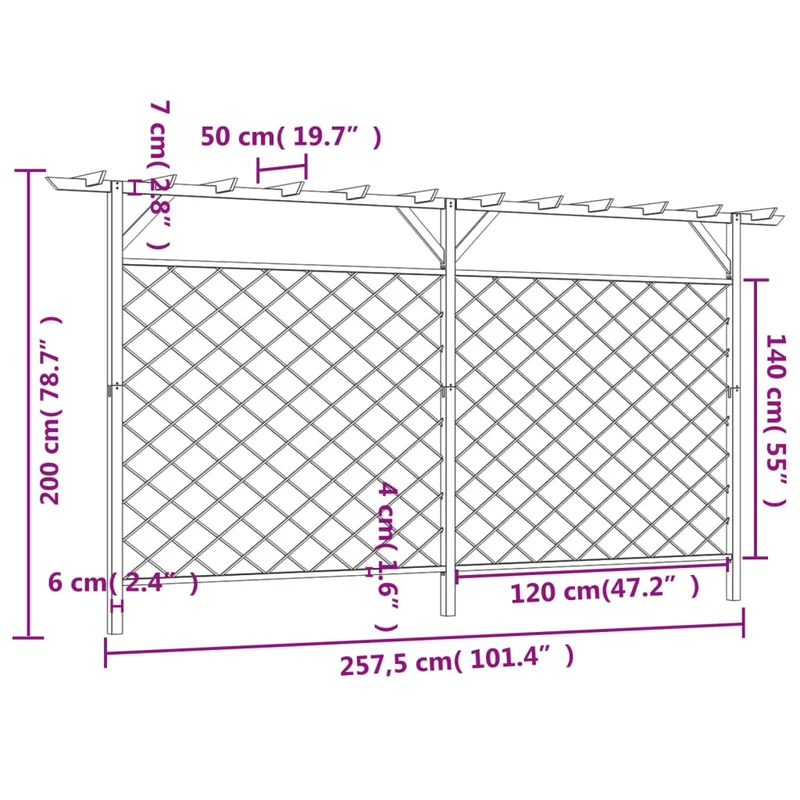 Recinzione di Lattice con Pergolato per Giardino in Legno