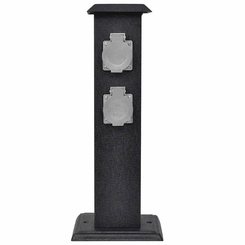 Presa Elettrica Giardino con Pilastro Design in Ferro 15,5 x 15,5 x 40,5 cm Nero