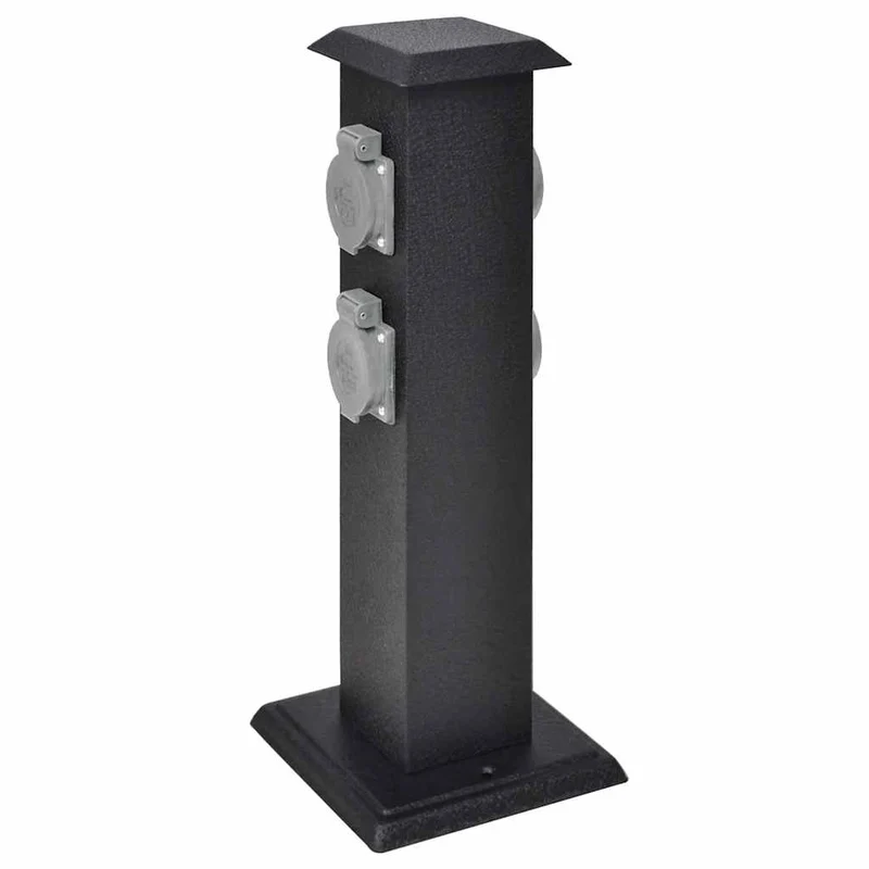 Presa Elettrica Giardino con Pilastro Design in Ferro 15,5 x 15,5 x 40,5 cm Nero