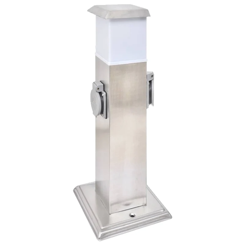 Presa Elettrica da Giardino a Pilastro in Acciaio Inox con Lampada Incorporata